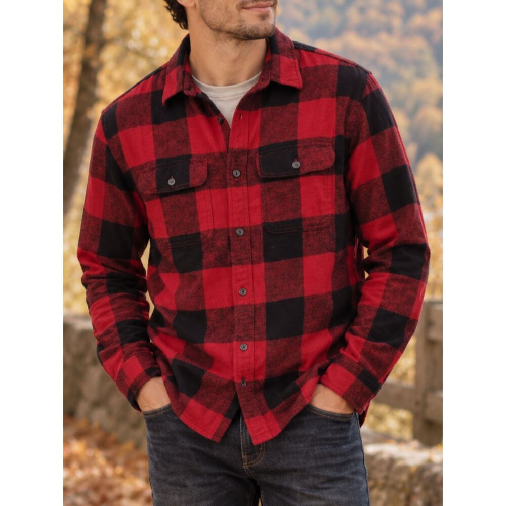 Old Navy Men's Buffalo Plaid Flannel Shirt Red Black Built-In Flex Medium